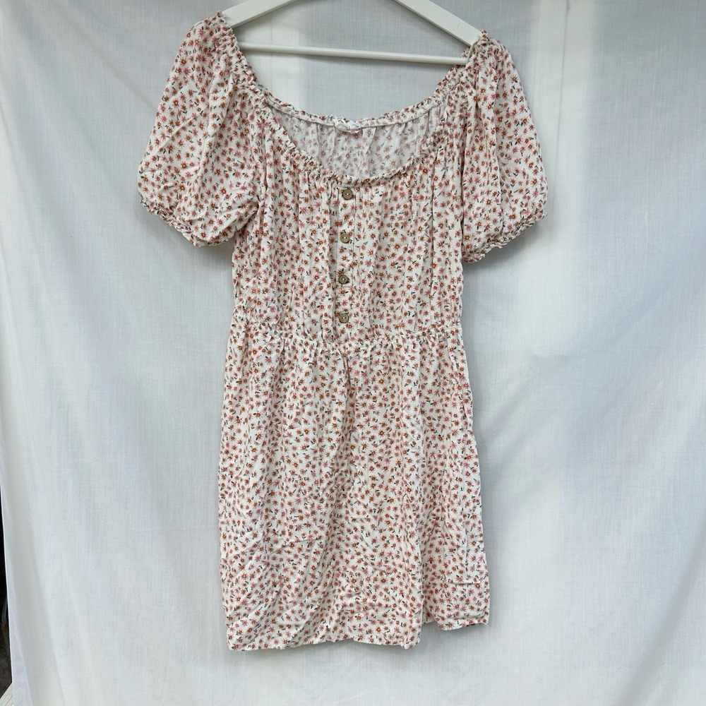 Pink Rose Babydoll Dress L Short Sleeved Smocked Top Peasant Prairie Cottage Y2K